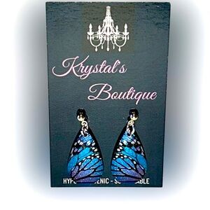 Sterling Silver Vibrant Blue Purple Morpho Butterfly Wing Teardrop Earrings